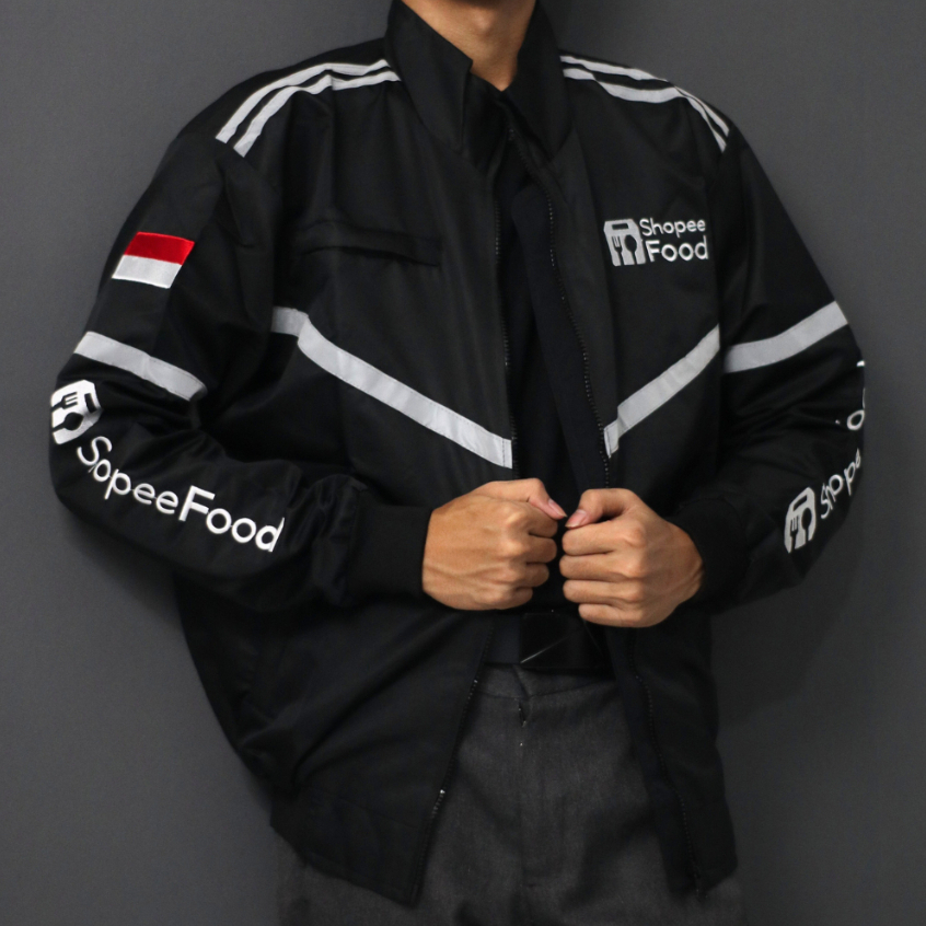Jaket motor hitam ojek online - jaket driver ojol - jaket shp food hitam - jaket motor pria full bor
