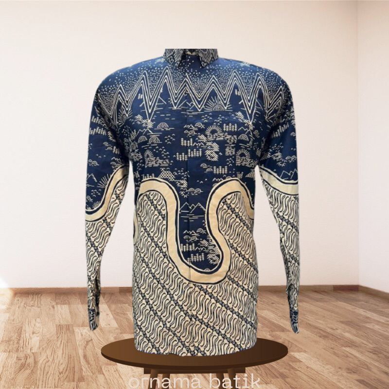 Kemeja Batik Pria Lengan Panjang Navy
