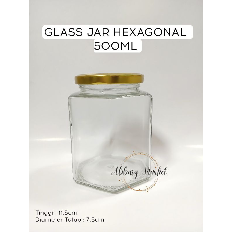 GLASS JAR HEXAGONAL 500ML- TUTUP GOLD