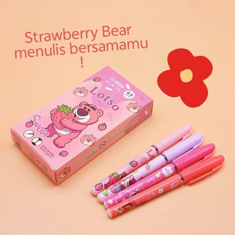 

(12)pulpen new gel 0.5mm bolpoin gel pens ,Beruang strawberry, animasi angin, lucu