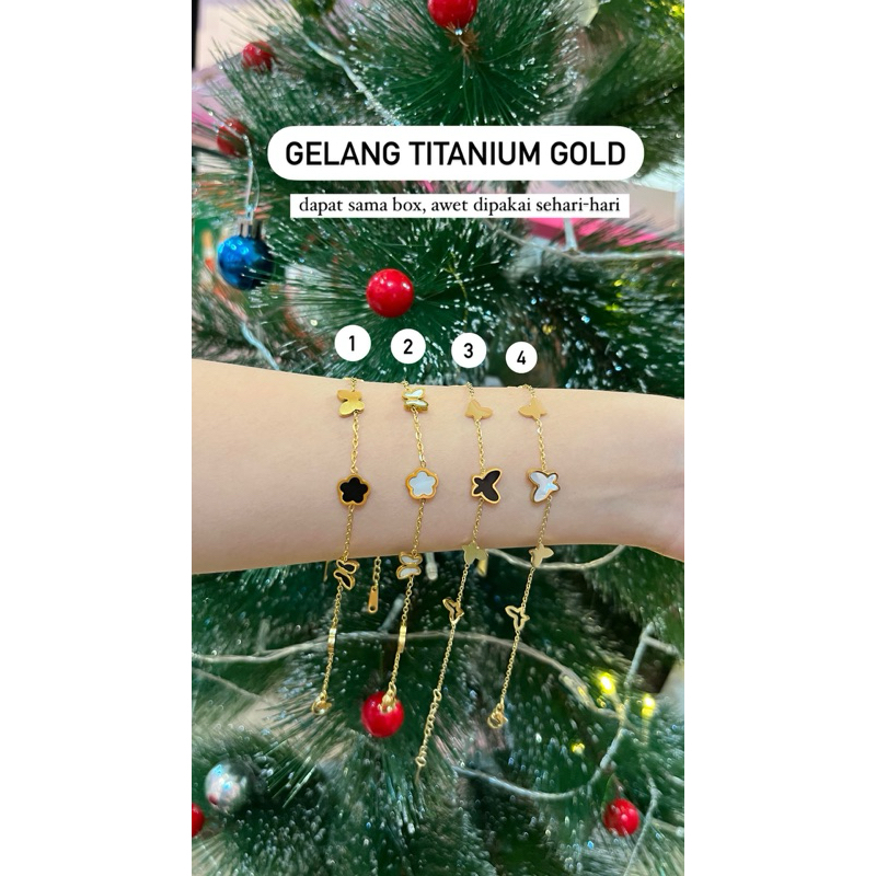 gelang titanium gold dewasa model kupu hitam putih baru