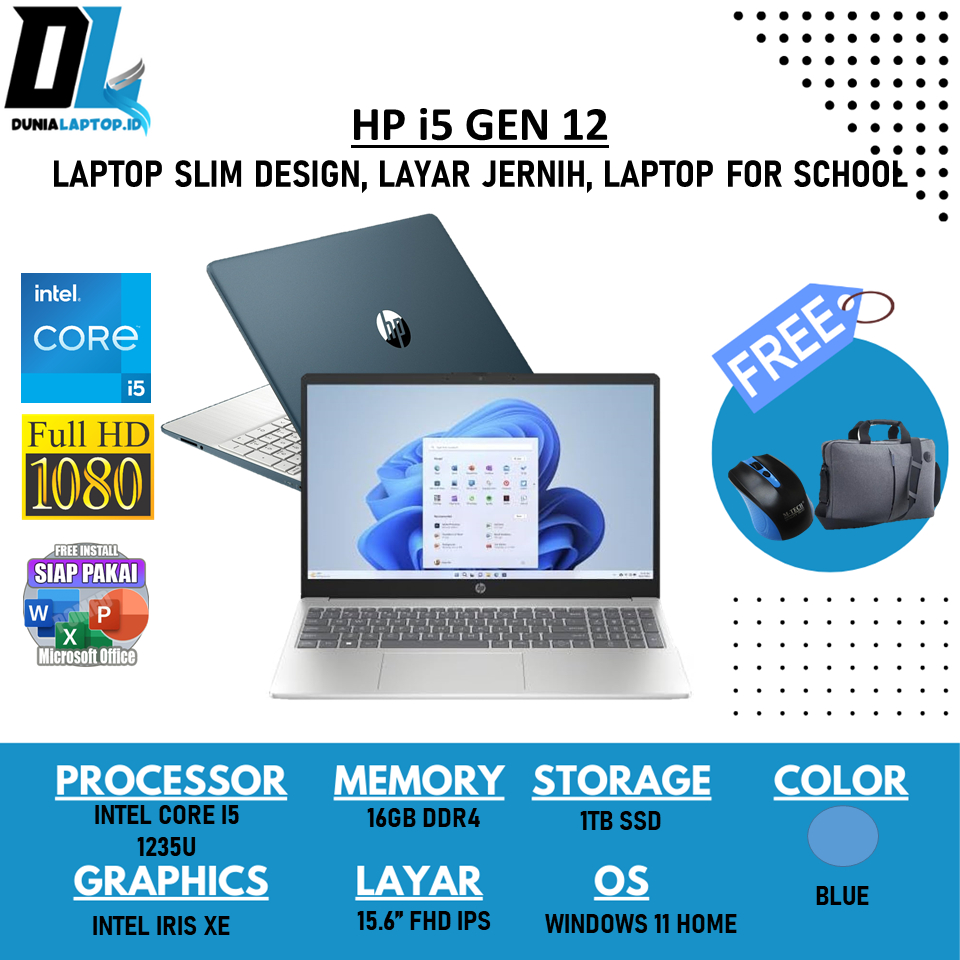 Laptop Murah Baru HP 15 Intel Core i5 1335U Ram 16GB 1TB SSD FHD Windows 11 Home Original
