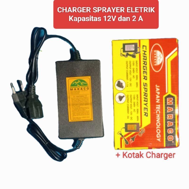 Maraco Charger Sprayer Elekriak 12V dan 2A Untuk CBA , DGW, tanikaya, Banzai, Kejora dan Kresna spra