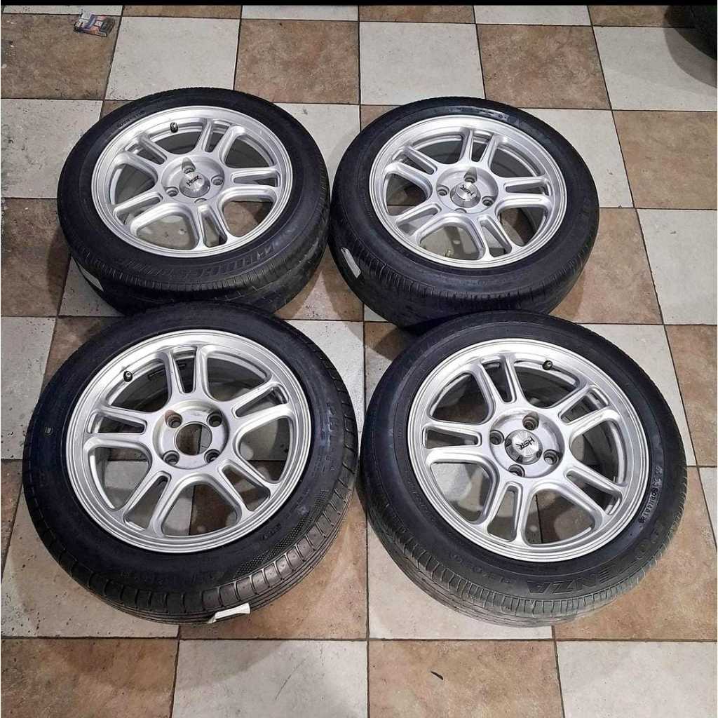 VELG MOBIL BEKAS HSR NX SPO R15X6,5 4X100 ET42 SLV + BAN BAN 195 55 R15 VELG UNTUK MOBIL AGYA AYLA S