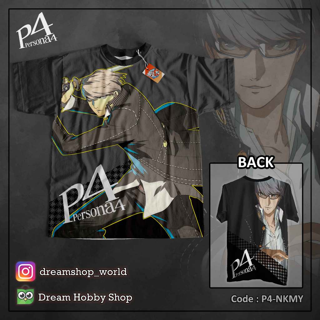 Baju Kaos Fullprint Pria Wanita Anime Game Persona 4 Narukami Yu