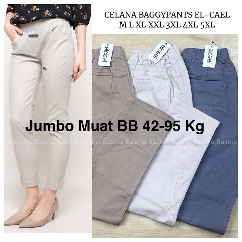 EL-CAEL Celana Chino Jumbo Wanita Pinggang Karet Bahan Melar Elastis Nyaman dipake | Celana Kerja Wa