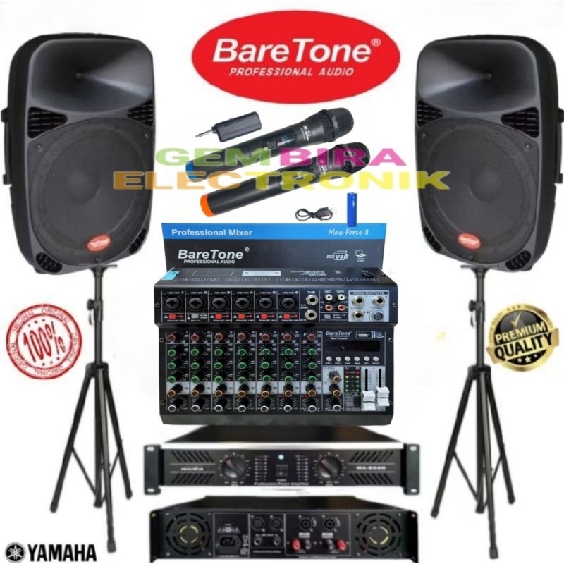 Paket Speaker Aktif Baretone 15 inch mixer Baretone 8 channel power aktif sound system Original