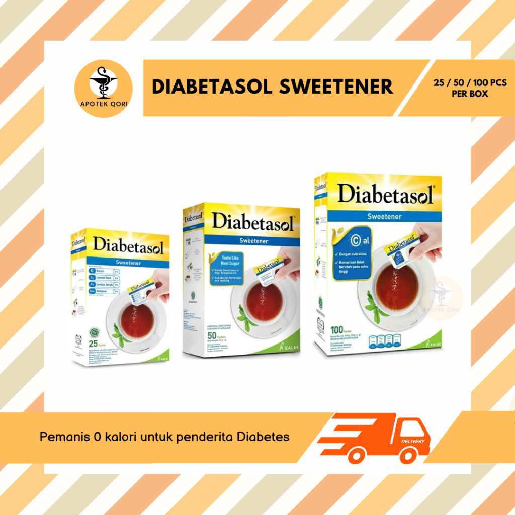 

DIABETASOL SWEETENER NO CALORIES 200/100/50/25 SACHET PER BOX/GULA 0 KALORI