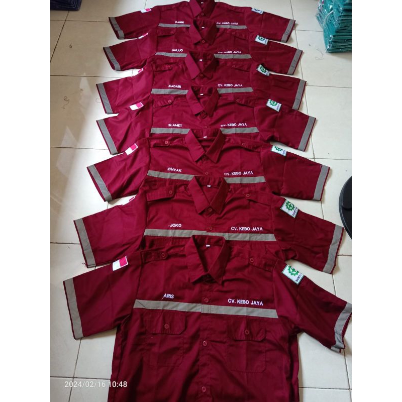 seragam kerja BORDIR nama satuan LENGAN PENDEK baju pdh seragam bengkel teknisi wearpack