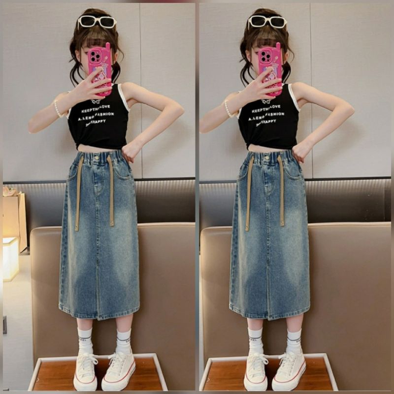NEW ARIVAL Rok Jeans Anak Tanggung  Perempuan Model Belah Depan Rok import Model Terbaru 2025 Usia 7
