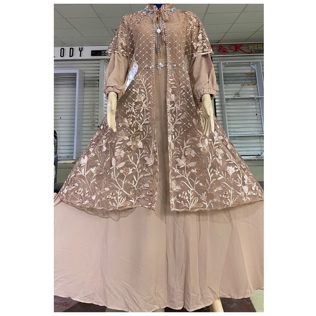 RALINE INNER OUTER GAMIS Tille/GAUN MUSLIM WANITA  Dewasa / Tile  GAMIS PESTA/PANJANG BAJU 140 CM