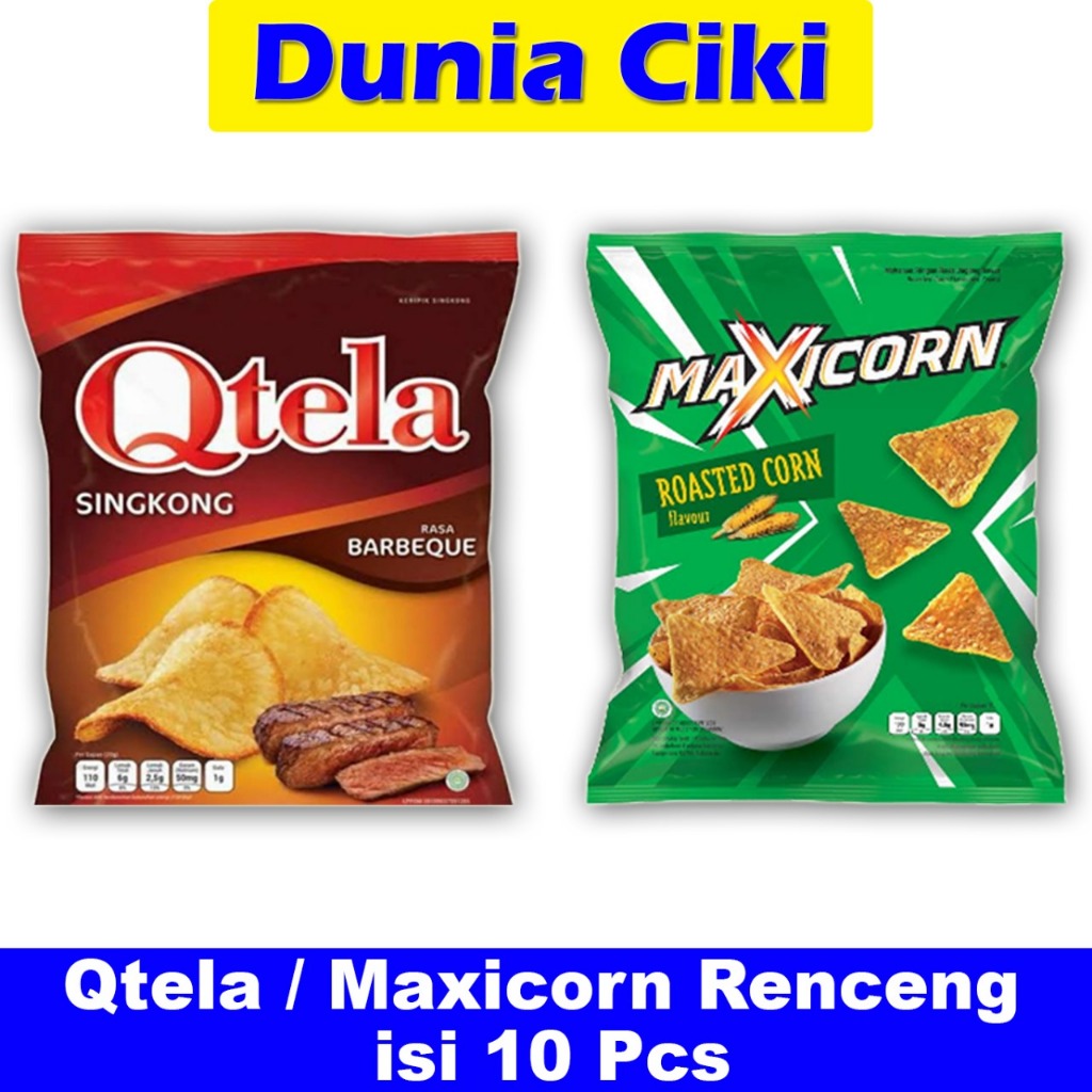 

DUNIA CIKI - Qtela Barbeque 23gr x 10 Pcs / Maxicorn 20gr x 10 Pcs / QTELA RENCENG ISI 10 /MAXICORN RENCENG ISI 10 / SNACK CHIKI