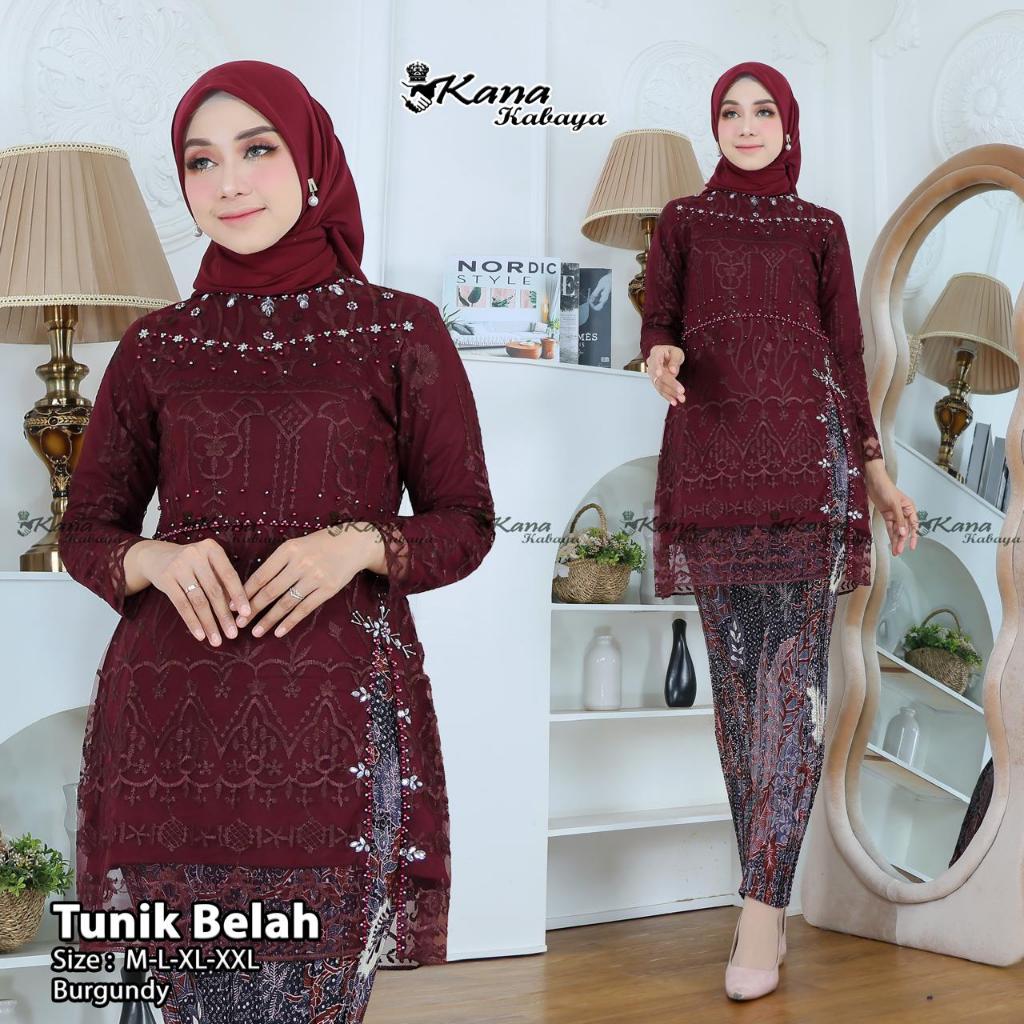 Kebaya Tunik Belah Samping - Tunik Payet Rok Plisket Batik/Kebaya Pesta Wisuda Lamaran Modern Elegan