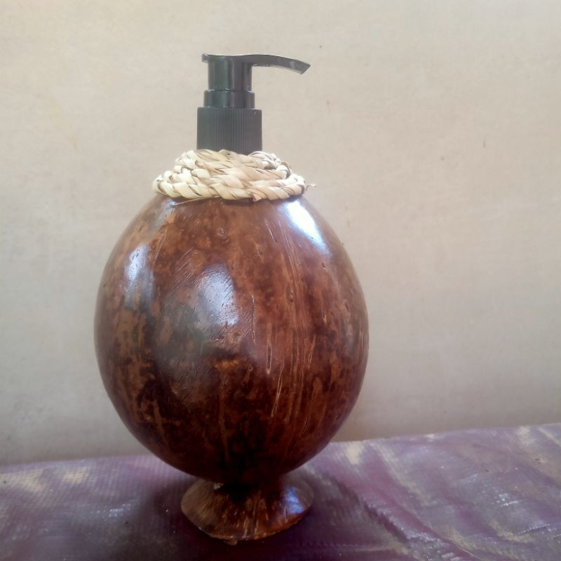 RB botol sabun cair/shampo unik dispenser jadul natural alami batok kelapa pump