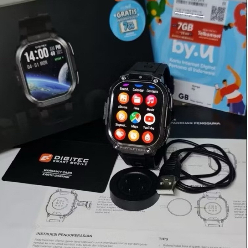 Digitec Smart Mobile S1 Jam Tangan HP Smartwatch Handphone GPS 4G LTE AMOLED -Hitam Original