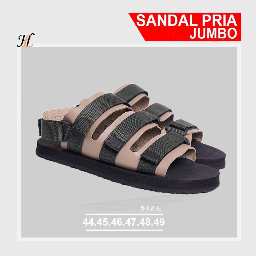Sendal Hijau Army 44-49 Bigsize | Sendal Pria Sandal Hikking Gunung Ukuran Jumbo Karet Anti Slip