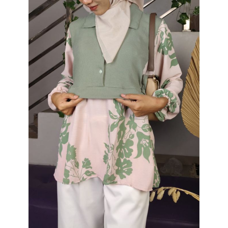 DIVA BLOUSE MOTIF Bunga Lengan Panjang