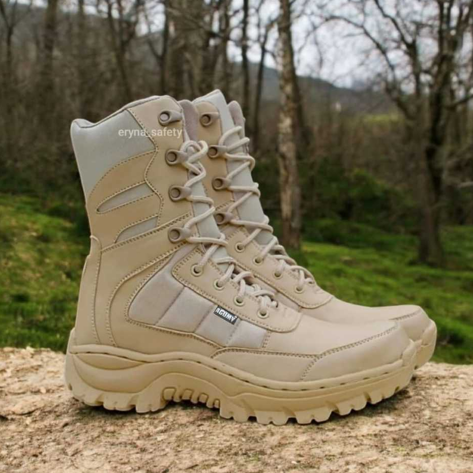 Sepatu pdl tactical PNS,SATPOL PP predator cream safety ujung besi 8 inci