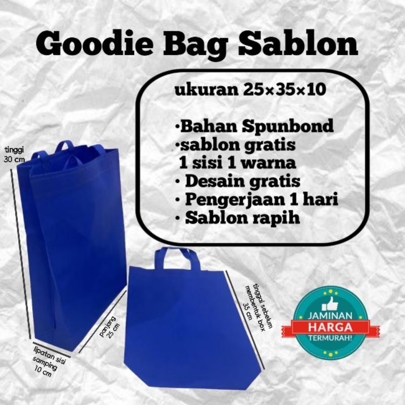 

tas sablon custom / tas spunbond/model HBPA ukuran 25×35×10 /goodie bag sablon custon