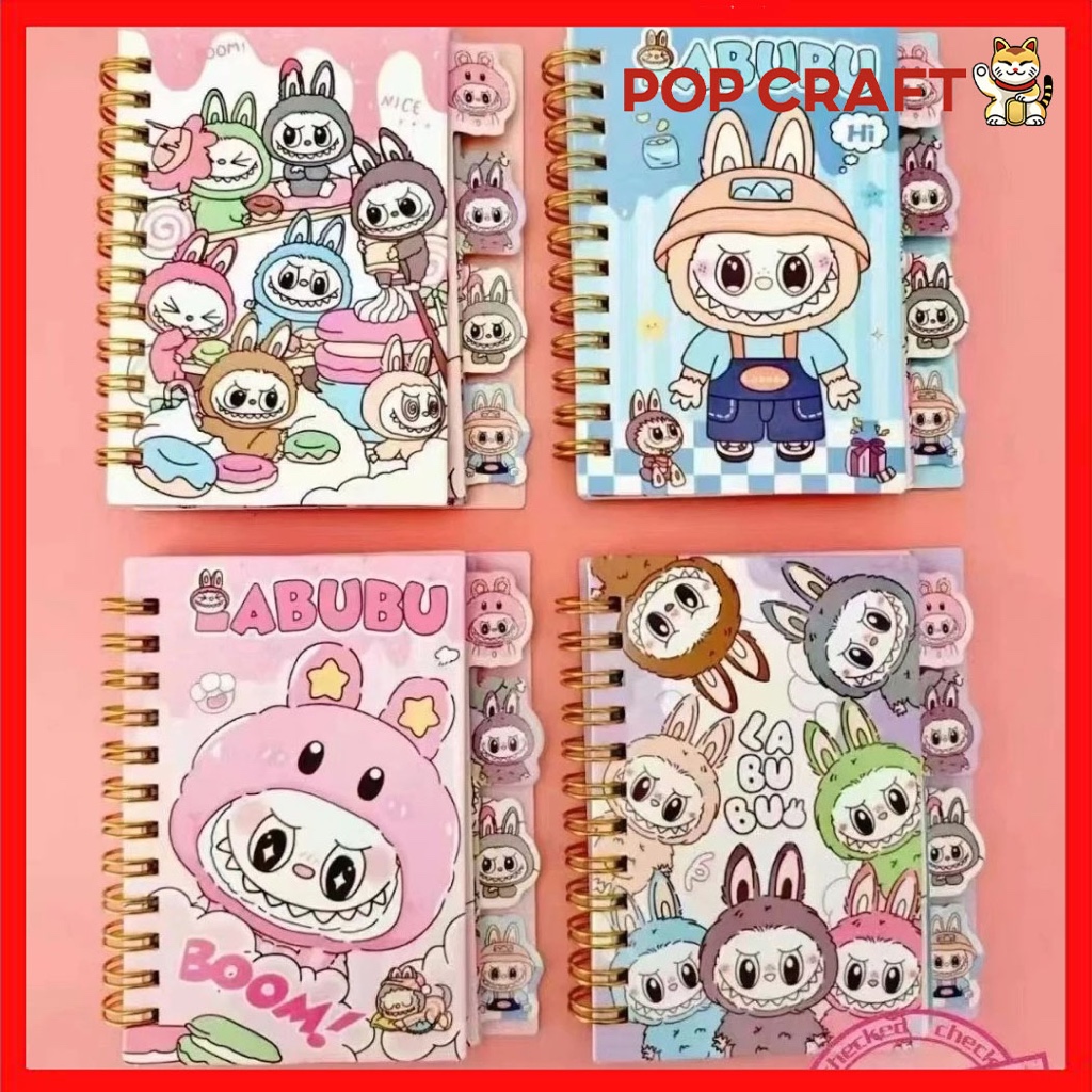 

PC Notebook A7 Ring Buku Tulis Cantik Lucu Karakter Buku Catatan Note Motif Labubu ATK Buku MB31