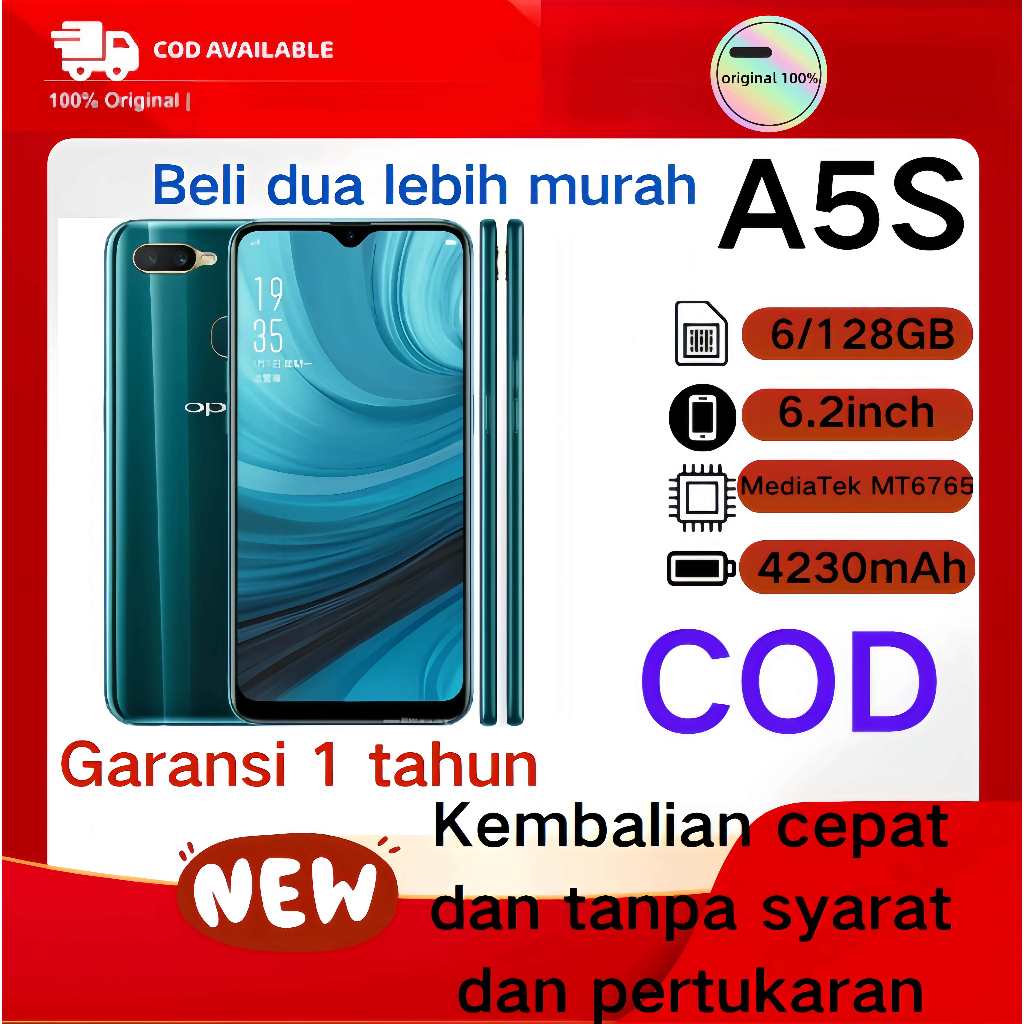 HP oppo A5S RAM6/128GB  Murah Baru segel Fullset Garansi 12 Bulan MendukungCOD