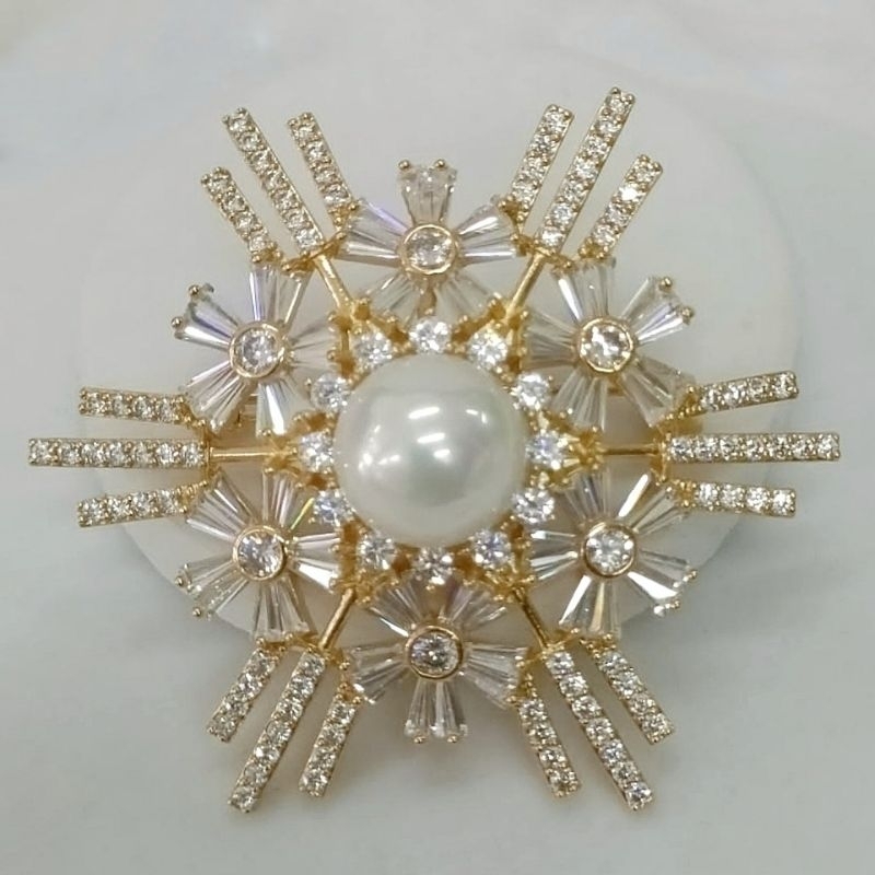 Bros rhodium lapis emas mutiara air tawar asli lombok Aksesoris mutiara lombok Aksesoris hijab Bros 