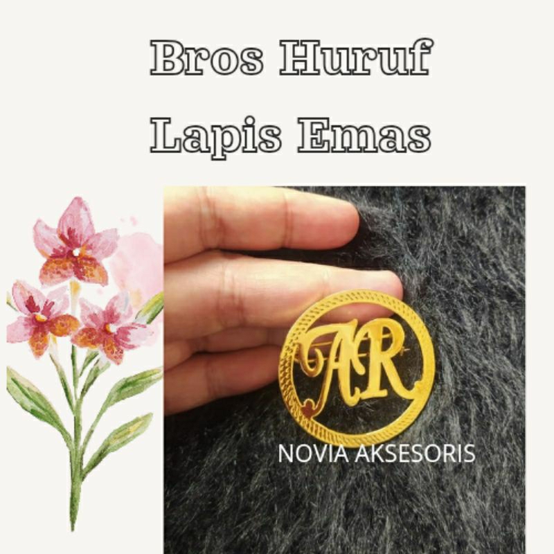 Bros Huruf/bros nama model lingkaran/bros lapis emas