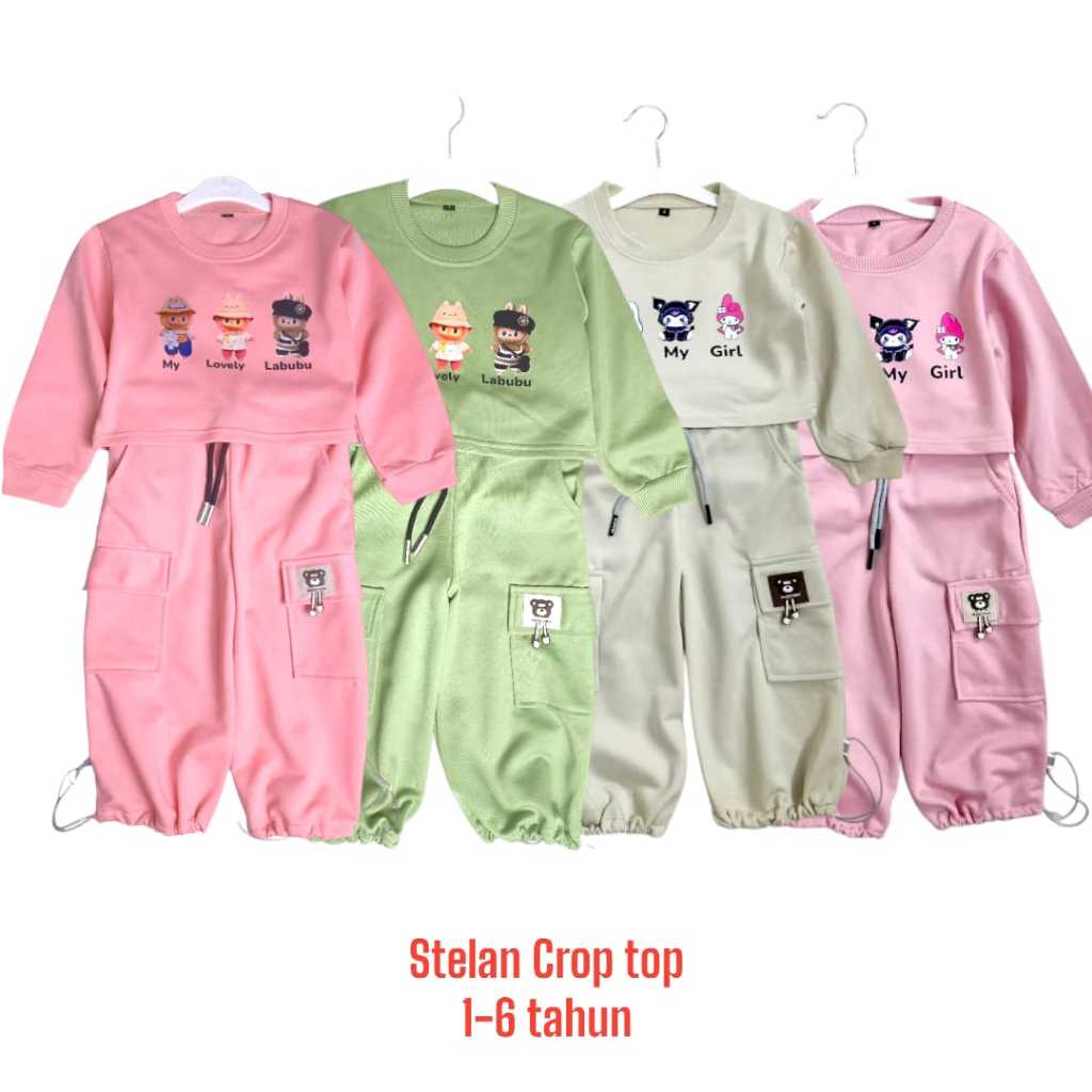 Masyken Setelan Anak Perempuan Crop Top Usia 1-6 Tahun