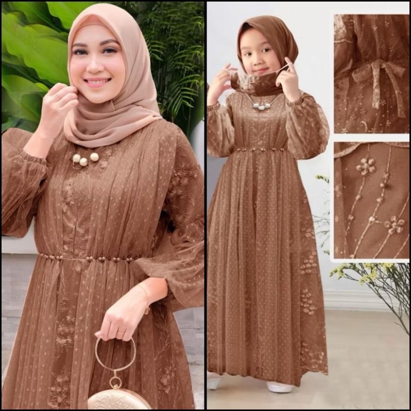 (NEW) JUNA DRESS - BAJU MAXY MAXI DRESS GAMIS BUSUI BRUKAT BROKAT MUTIARA LAPIS FURING PURING IBU AN