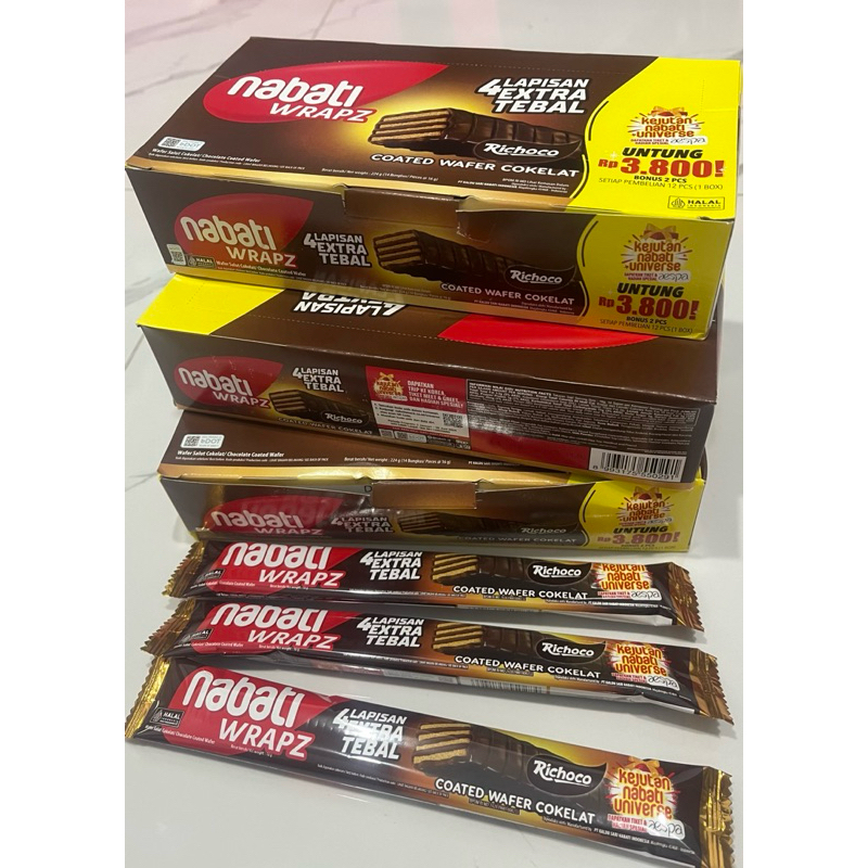 

NABATI WRAPZ WAFER COKELAT ( isi 12pcs + 2 pcs )