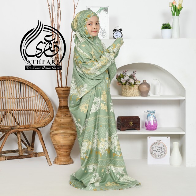 Athfari Mukena Terusan Anak SD Katun Motif Nabilla Mukenah Lajuran Anak Free Tas