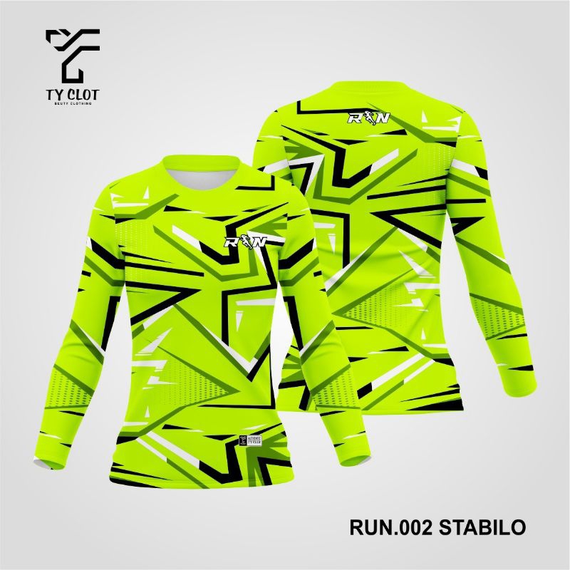 Baju Jersey Wanita Kaos Olahraga Lari Lengan Panjang Dryfit Full Printing - HIJAU STABILO 002