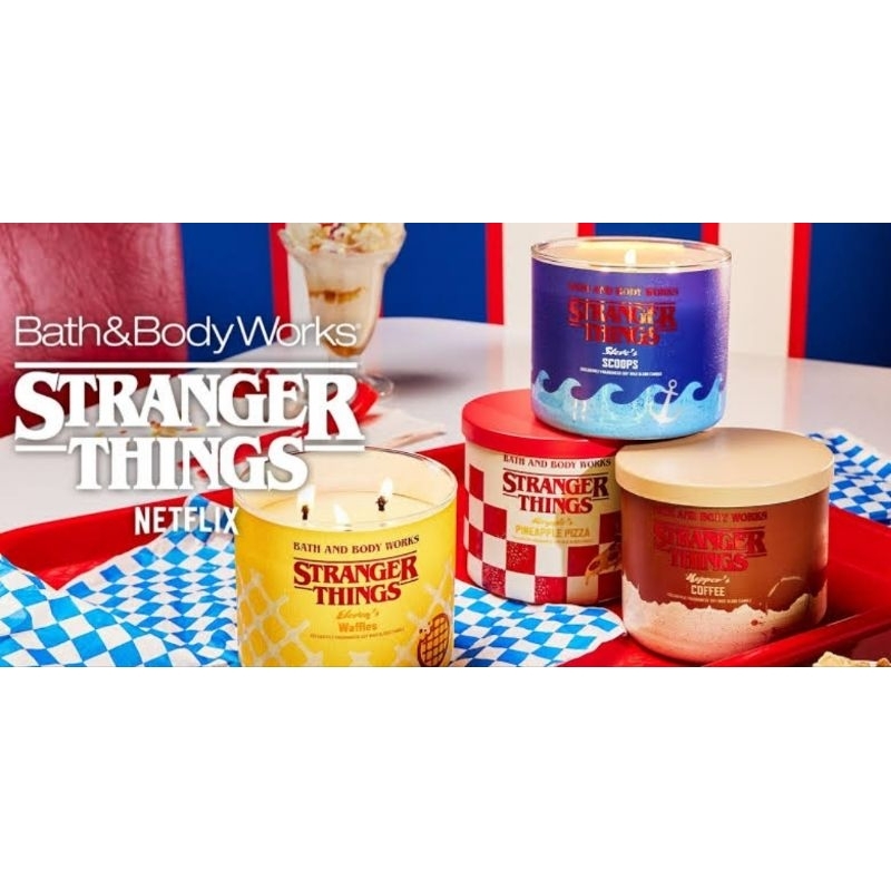 [TURUN HARGA] BBWx Stranger Things Candle 3 Wicks - Pinneapple Piizza, Hopper's Coffee, Steve's Scoo