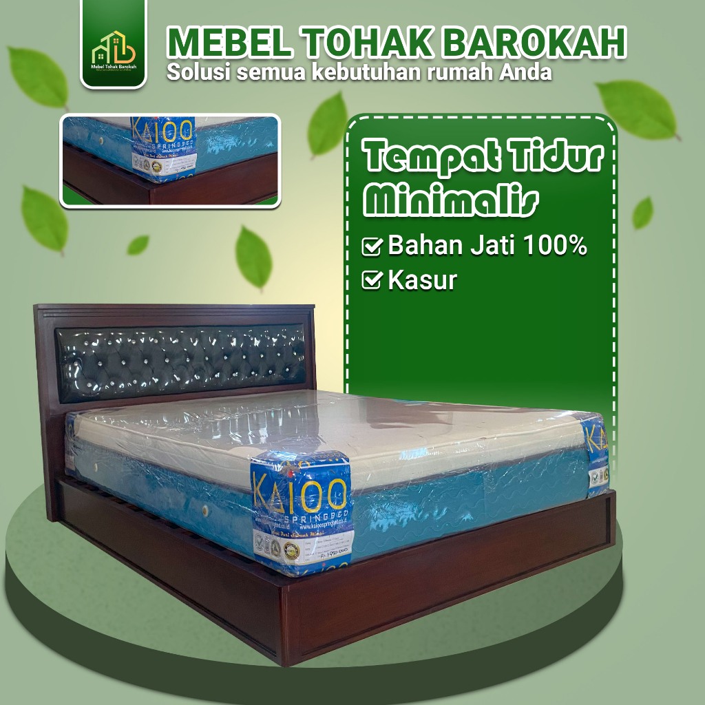 Dipan / Ranjang Tempat Tidur + Kasur Springbed, Bahan Kayu Jati