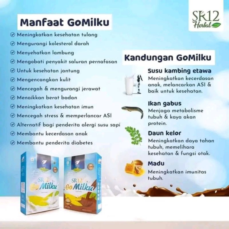 

GOMILKU SR12 HALAL SUSU KAMBING ETAWA UNTUK KESEHATAN TULANG,IMUN, LAMBUNG,NAFSU MAKAN,AMAN UNTUK BUMIL DAN BUSUI