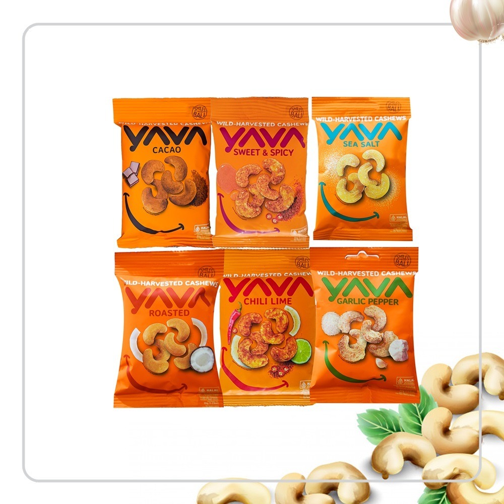 

Snack Camilan Makanan Ringan Yava Cashew Nut From East Bali 35 Gr Varian Garlic, Chili Lime, Sea Salt, Cacao, Roasted, Sweet & Spicy