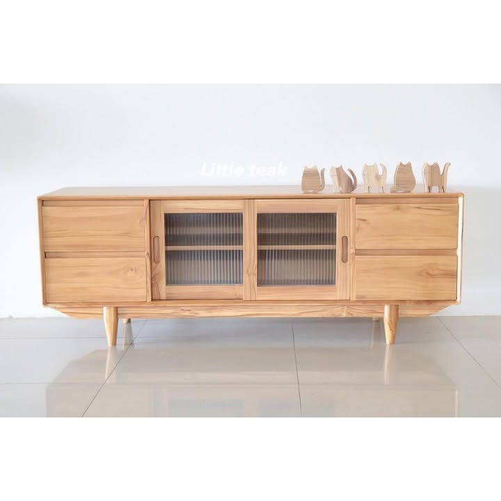 Buffet TV Kayu Jati Solid - Kabinet & Meja TV 4 Laci Minimalis Modern untuk Ruang Tamu