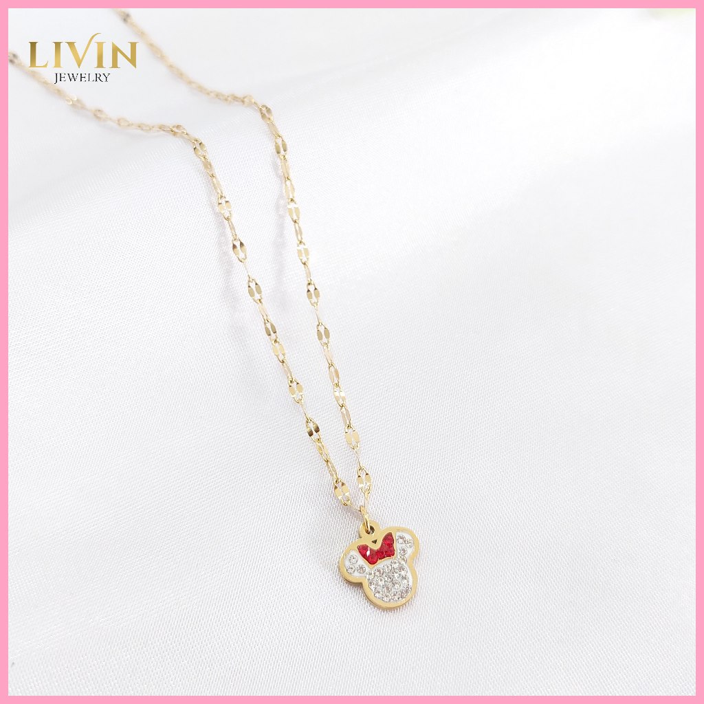 Kalung Titanium Wanita Fashion Kepala Miki Mouse Anti Karat - KLT 498