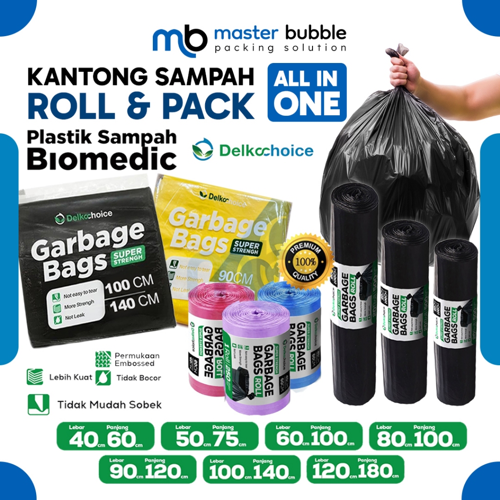 Plastik Sampah Roll & Pack Hitam Warna Kantong Kresek / Trash Bag / Garbage Bags Tebal Delkochoice