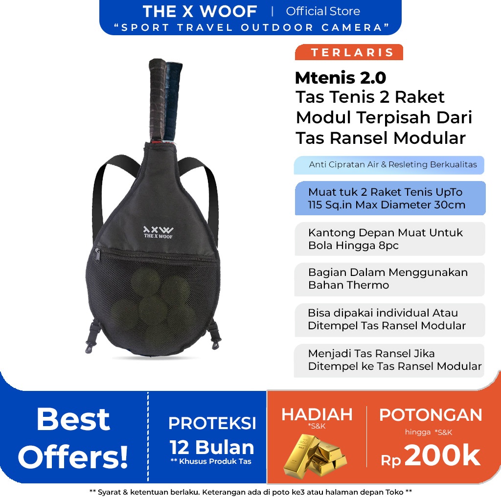 Tas Raket Tenis 2 Raket Anti Cipratan Air Thermo max 115 sq in The X Woof Mtenis2