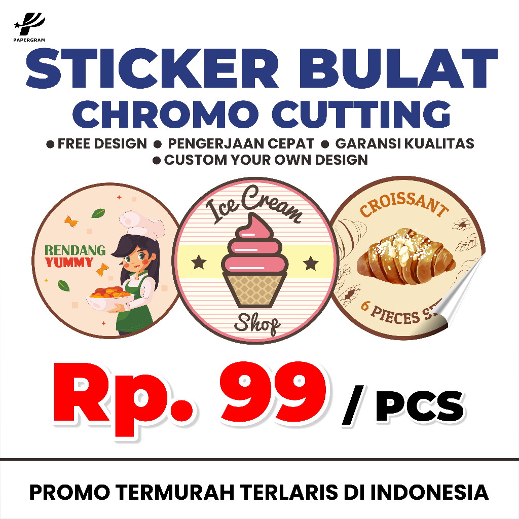 

CETAK STIKER CROMO / LABEL BULAT LABEL NAMA LABEL MAKANAN TOPLES KEMASAN BOTOL MINUMAN CUSTOM CROMO