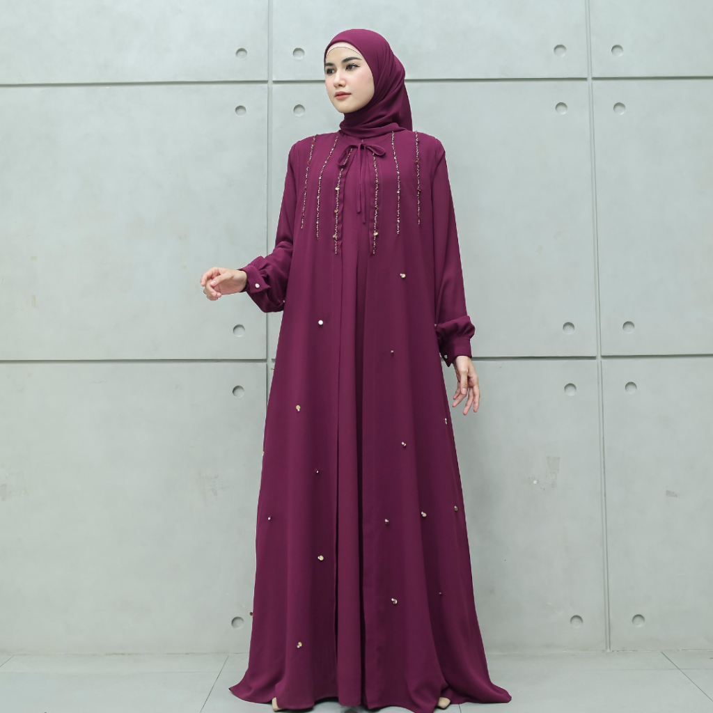 Aisyalina Id Khansa Set Series Pashmina Segiempat Bahan Ceruti Armany Baby Doll Dress Gamis Wanita O