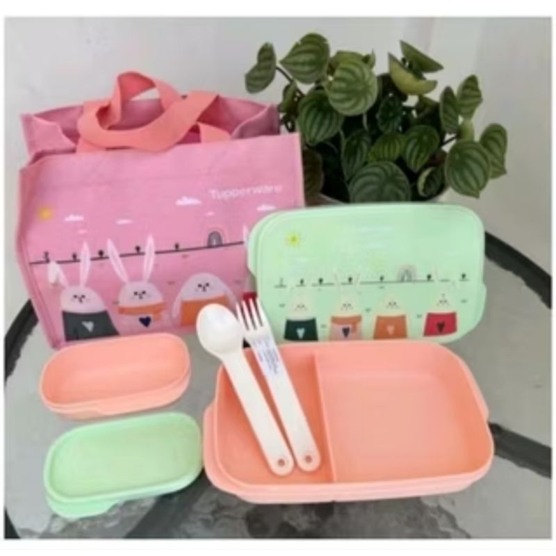 Promo Tupperware Foodie Buddy Rabbit tanpa Botol pink biru Lunch set tempat bekal anak wadah makanan