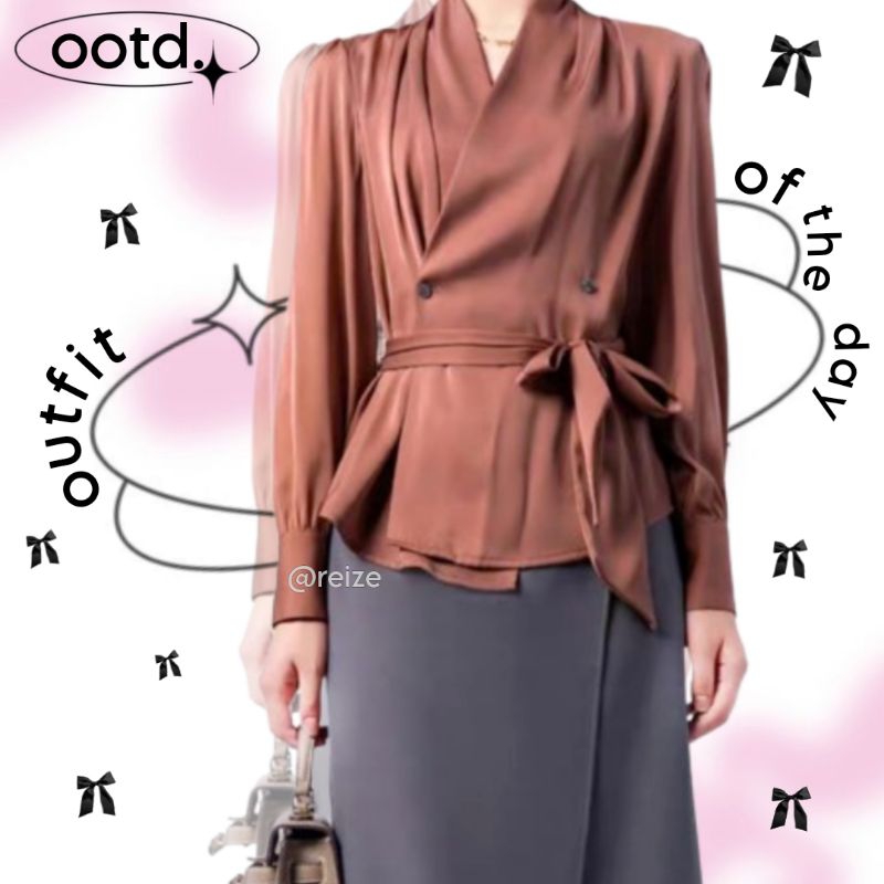 Pakaian Wanita Atasan Blouse Lengan Panjang Model Kimono Tali Samping Korean Style