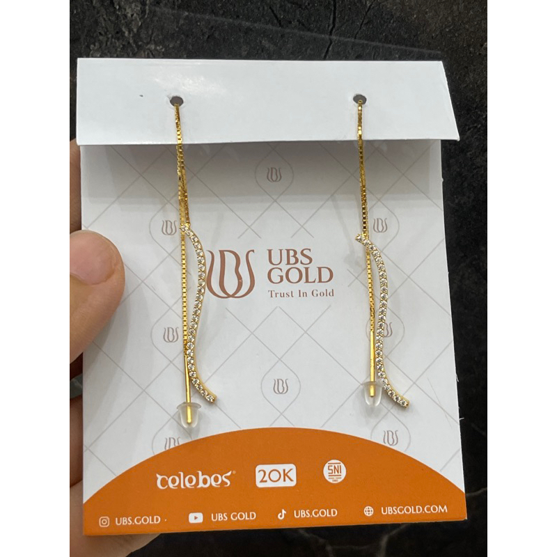anting panjang curve Gold Earrings Celebes anting emas asli kadar 875