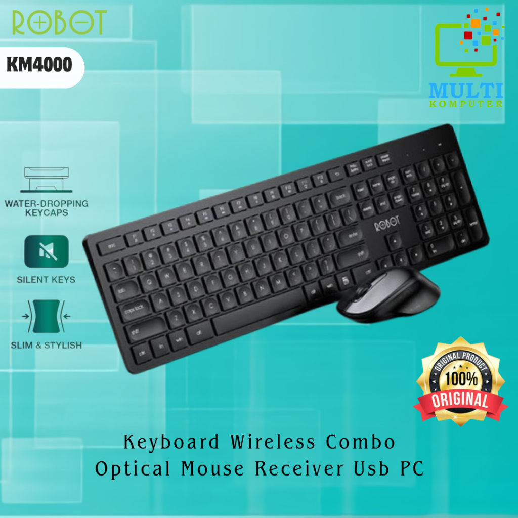 Keyboard Wireless Robot Paket Keyboard dan Mouse Wireless dengan Receiver USB untuk Komputer PC