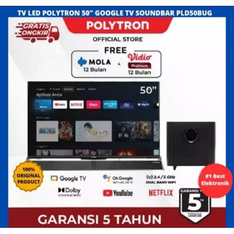 TV LED POLYTRON 50INCH GOOGLE TV SOUNDBAR PLD5OBUG