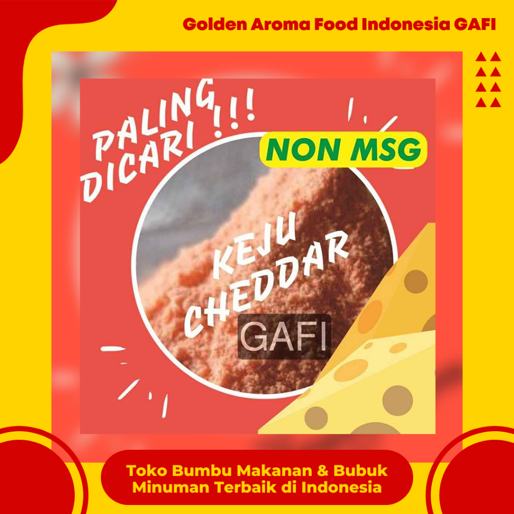 

GAFI Food Bumbu Tabur Rasa Keju Cheddar NON MSG 1 Kg Enak Lezat Halal, Cheddar Cheese Flavour NON MSG Seasoning powder 1Kg