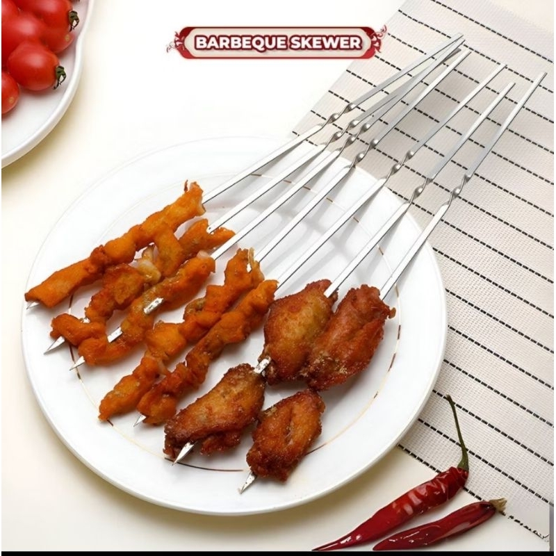 Alat Tusuk Sate Stainless Steel Reusable Anti Karat/Tusukan Sate Daging Ayam Sosis BBQ Panggang