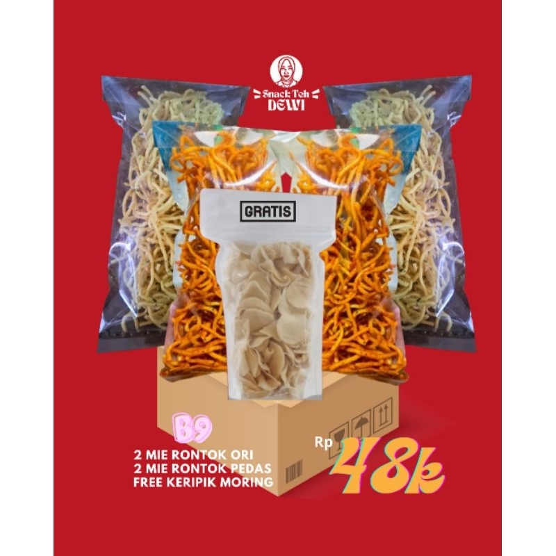 

Paket Bundling 9 Keripik Mie Rontok Snack Teh Dewi 4pcs free 1 Keripik Moring Teh Dewi